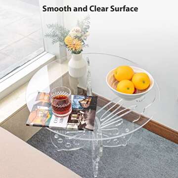 HMYHUM Acrylic Small Coffee Table, 23.5" D x 23.5" W x 14.2" H, Round Modern Living Room Table, Butterfly Shaped Base, Easy Assembly, Clear