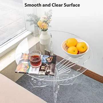 HMYHUM Acrylic Small Coffee Table, 23.5" D x 23.5" W x 14.2" H, Round Modern Living Room Table, Butterfly Shaped Base, Easy Assembly, Clear