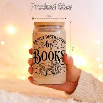 Coolife 16 oz Book Lovers Coffee Glass Cups w/Lids Straws, Bookish Gifts for Women, Bookworm Gifts for Book Lovers Club, Librarian Stuff - Readers Accessories, Valentines Reading Presents Ideas