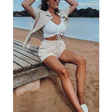 APAFES Women Summer Cotton Linen Short Sets 2 Piece Shorts Top Lounge Beach Vacation Two Piece Outfits Tracksuits