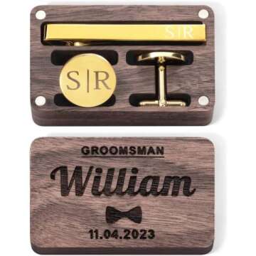 Engraved Tie Clip & Cufflinks Set - Customizable Wedding Gift for Men