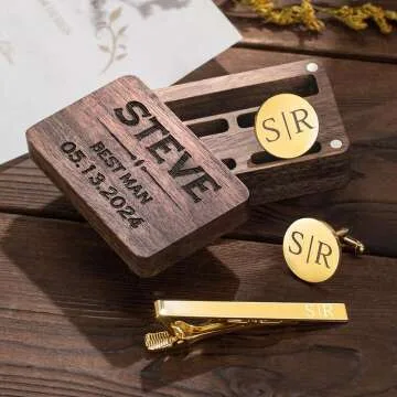 Personalized Tie Clip & Cufflinks Set for Men