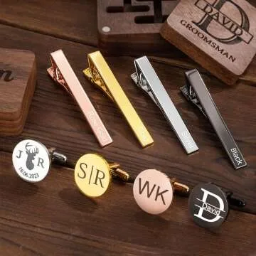 Personalized Tie Clip & Cufflinks Set for Men
