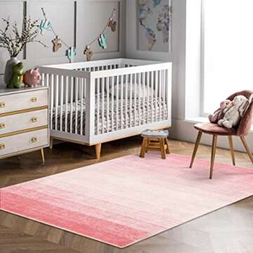Wonnitar Modern Ombre Washable Rug, 5x7 Light Pink Rugs for Living Room, Abstract Non-Slip Pink Area Rugs for Bedroom Girls, Non-Shedding Soft Large Throw Carpet for Bathroom (Pink,5'x7')