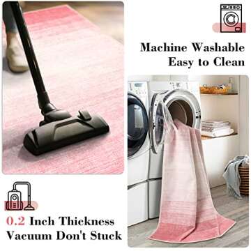 Wonnitar Modern Ombre Washable Rug, 5x7 Light Pink Rugs for Living Room, Abstract Non-Slip Pink Area Rugs for Bedroom Girls, Non-Shedding Soft Large Throw Carpet for Bathroom (Pink,5'x7')