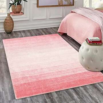 Wonnitar Modern Ombre Washable Rug, 5x7 Light Pink Rugs for Living Room, Abstract Non-Slip Pink Area Rugs for Bedroom Girls, Non-Shedding Soft Large Throw Carpet for Bathroom (Pink,5'x7')