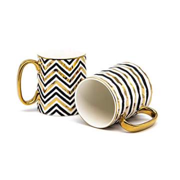 KooK Coffee Mugs Set - Elegant Black and Gold Porcelain Cups