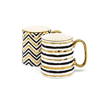KooK Elegant Coffee Mugs Set - Stunning Black & Gold Cups