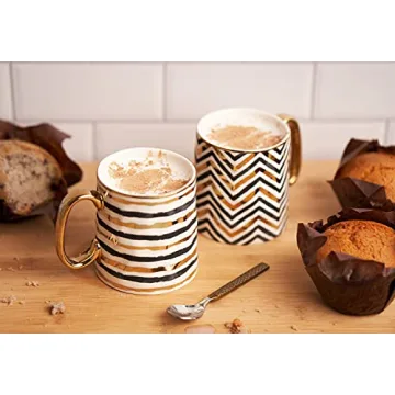 KooK Elegant Coffee Mugs Set - Stunning Black & Gold Cups