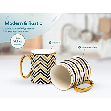 KooK Elegant Coffee Mugs Set - Stunning Black & Gold Cups