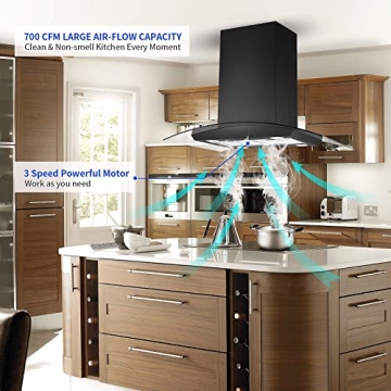 Black 30" Island Range Hood - 700 CFM Power
