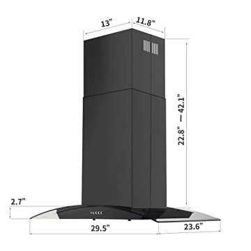 Black 30" Island Range Hood - 700 CFM Power