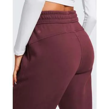 CRZ YOGA Cotton Fleece Lined Sweatpants Women 30" Straight Leg Casual Lounge Sweat Pants for Women Dark Red X-Small