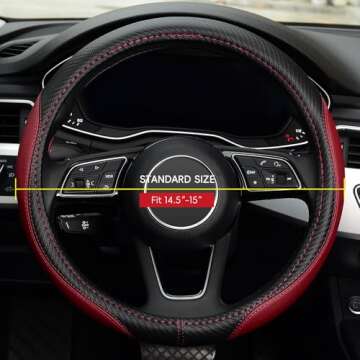 LABBYWAY Microfiber Leather Auto Car Steering Wheel Cover, Universal 15 Inch Anti-Slip Wheel Protect...