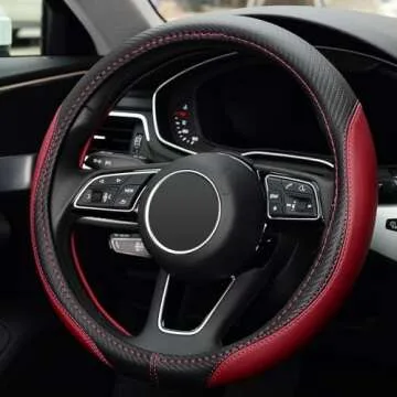 LABBYWAY Microfiber Leather Auto Car Steering Wheel Cover, Universal 15 Inch Anti-Slip Wheel Protector, Claret