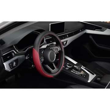 LABBYWAY Microfiber Leather Auto Car Steering Wheel Cover, Universal 15 Inch Anti-Slip Wheel Protector, Claret