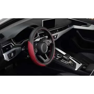 LABBYWAY Microfiber Leather Auto Car Steering Wheel Cover, Universal 15 Inch Anti-Slip Wheel Protector, Claret