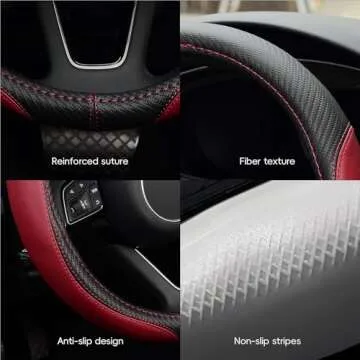 LABBYWAY Microfiber Leather Auto Car Steering Wheel Cover, Universal 15 Inch Anti-Slip Wheel Protector, Claret