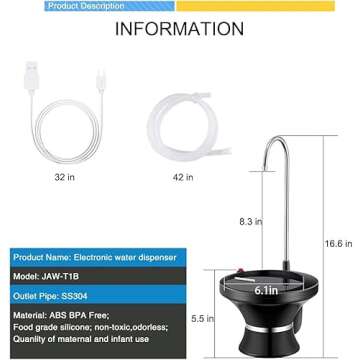 Drinking Water Dispenser Pump, Automatic Electric Drinking Water Bottle Pump for 2-5 Gallon Water Ju...