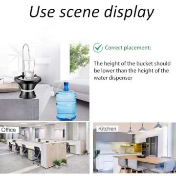 Drinking Water Dispenser Pump, Automatic Electric Drinking Water Bottle Pump for 2-5 Gallon Water Jugs, USB Rechargeable with 2 Switch Control, Stable and Portable for Home, Kitchen, Office, Camping