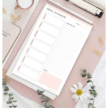Magnetic Meal Planning Pad for Fridge 52 Undated Tear-off Sheets | 6x9 Inch Meal Planning Notepad | Notebook for Meal Planner and Grocery List with Magnet | Weekly Meal Planner for kitchen with Tear