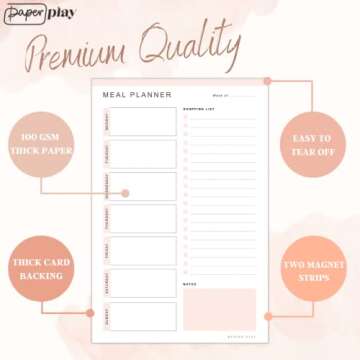 Magnetic Meal Planning Pad for Fridge 52 Undated Tear-off Sheets | 6x9 Inch Meal Planning Notepad | Notebook for Meal Planner and Grocery List with Magnet | Weekly Meal Planner for kitchen with Tear