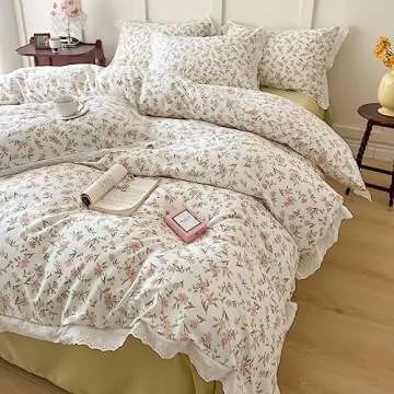 VM VOUGEMARKET Ruffle Duvet Cover Twin - Charming Floral Design
