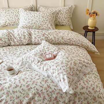 VM VOUGEMARKET Ruffle Duvet Cover Twin - Charming Floral Design