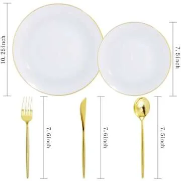 30 Guests Gold Plastic Plates with Disposable Silverware Set