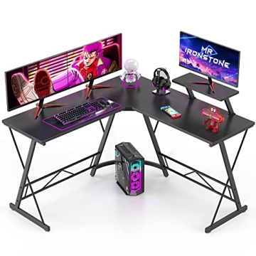 Mr IRONSTONE L Shaped Gaming Desk Corner Computer Desk, Home Office Desks Writing Workstation with L...