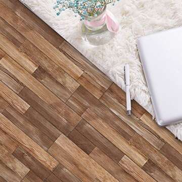 7 Pcs Non-Slip Vinyl Floor Plank Sticker, Peel and Stick Removable Wall Tile Sticker Funiture Skin for Home Decor DIY, 36" X 6.1"