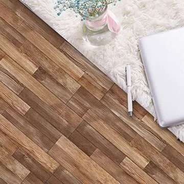 7 Pcs Non-Slip Vinyl Floor Plank Sticker, Peel and Stick Removable Wall Tile Sticker Funiture Skin for Home Decor DIY, 36" X 6.1"