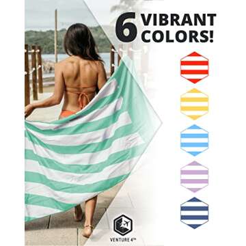 VENTURE 4TH Oversize XL Microfiber Beach Towel 78x35” for Pool, Swim, Shower, Travel. Lightweight,...
