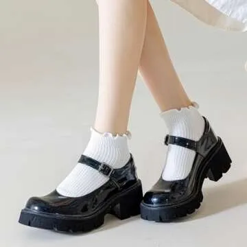 Mcool Mary Womens Ankle Ruffle Socks Casual Cotton Frilly Breathable Cute Knit Lettuce Trim No Show Socks 6 Pack