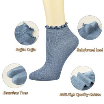Mcool Mary Womens Ankle Ruffle Socks Casual Cotton Frilly Breathable Cute Knit Lettuce Trim No Show Socks 6 Pack