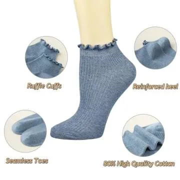 Mcool Mary Womens Ankle Ruffle Socks Casual Cotton Frilly Breathable Cute Knit Lettuce Trim No Show Socks 6 Pack