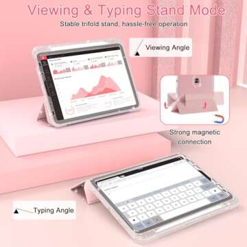 iPad Air 11 Inch Case 2024, iPad Air 5th/4th Gen Case 2022/2020 10.9 Inch with Pencil Holder, Auto Wake/Sleep, Sparkly Glitter Trifold Stand Leather Cover with Shiny Clear TPU Back, Rose Gold