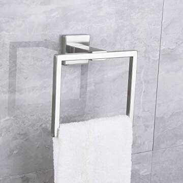kimzcn Hand Towel Holder for Bathroom SUS 304 Stainless Steel Towel Ring Heavy Duty Hand Towel Racks Wall Mount Simple Square Towel Hanger, Brushed Finish