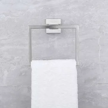 kimzcn Hand Towel Holder for Bathroom SUS 304 Stainless Steel Towel Ring Heavy Duty Hand Towel Racks Wall Mount Simple Square Towel Hanger, Brushed Finish