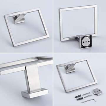 kimzcn Hand Towel Holder for Bathroom SUS 304 Stainless Steel Towel Ring Heavy Duty Hand Towel Racks Wall Mount Simple Square Towel Hanger, Brushed Finish