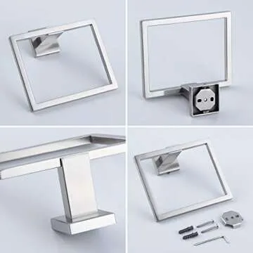 kimzcn Hand Towel Holder for Bathroom SUS 304 Stainless Steel Towel Ring Heavy Duty Hand Towel Racks Wall Mount Simple Square Towel Hanger, Brushed Finish