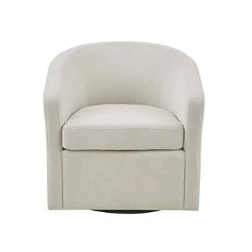 Martha Stewart Amber Swivel Chair for Living Room Barrel Style Bedroom Lounge Removable Foam Seat Cushion Upholstered, Nursery Furniture, Metal Base, Fully Assembled, 30.5"W x 29.75"D x 30.25"H, Ivory