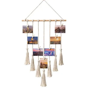 Mkono Teen Girl Room Decor Boho Macrame Hanging Photo Display, Pictures Cards Holder Wall Art for Be...