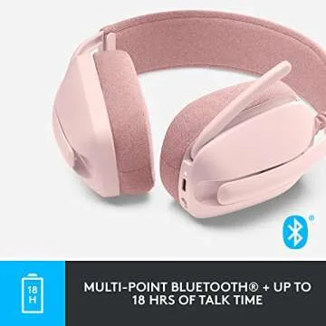 Logitech Zone Vibe 100 Lightweight Wireless Over Ear Headphones with Noise Canceling Microphone, Advanced Multipoint Bluetooth Headset, Works with Teams, Google Meet, Zoom, Mac/PC - Rose (Renewed)