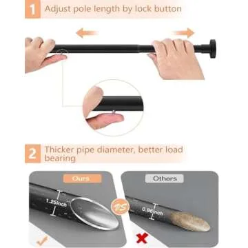 ALLZONE Heavy Duty Adjustable Tension Curtain Rods 66-120 Inch