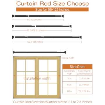 ALLZONE Heavy Duty Adjustable Tension Curtain Rods 66-120 Inch