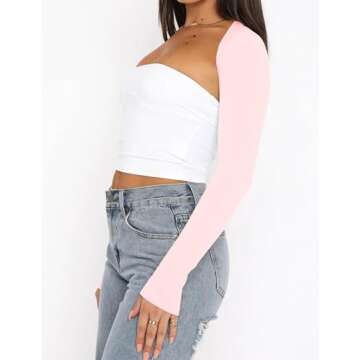 MISSACTIVER Women's Long Sleeve Ribbed Knit Bolero Shrug Crop Top Sexy Backless Open Front Cropped Shawl Cardigan 90s E-Girls Baby Pink