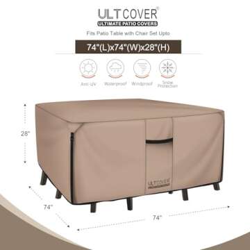 ULTCOVER Square Patio Heavy Duty Table Cover - 600D Tough Canvas Waterproof Outdoor Dining Table and...