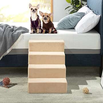 ZINUS Foam 22 Inch 4-Step Step Pet Stairs, Pet Ramp for Cats and Dogs, Large, Beige