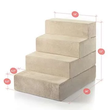 ZINUS Foam 22 Inch 4-Step Step Pet Stairs, Pet Ramp for Cats and Dogs, Large, Beige